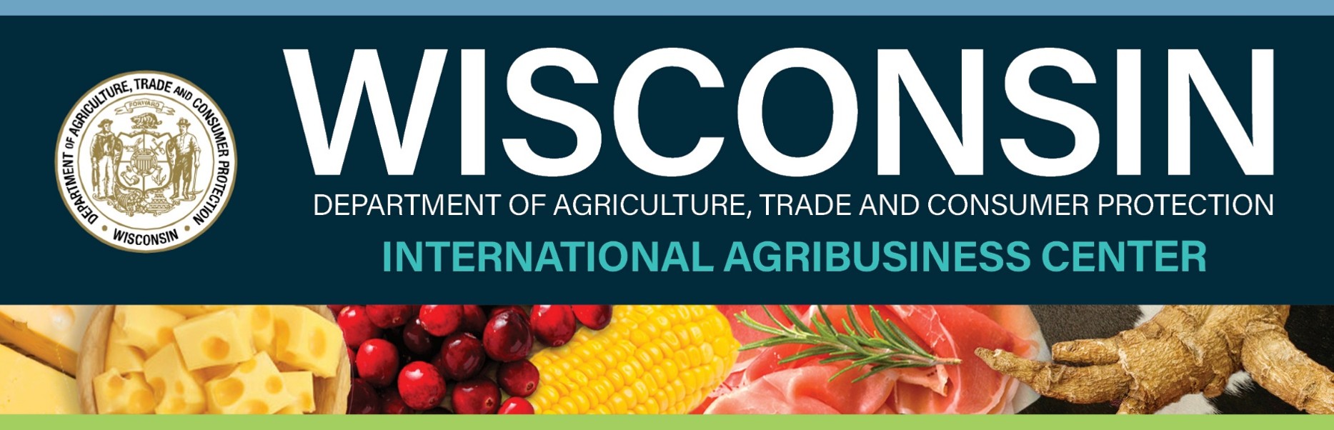 International Agribusiness Center header image featuring cheese, cranberries, corn, sliced meat, and ginseng.