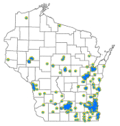 Clickable map linking to interactive map of addresses on the landscape pesticide registry