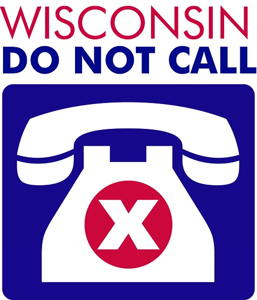 Wisconsin Do Not Call picture of a white phone on a blue background with a red X