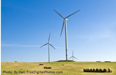 Wind turbines in hayfield